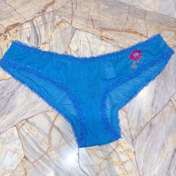VS Vintage Rare Blue Nylon Panty Underwear Mesh Lace Floral Small - Picture 1 of 7